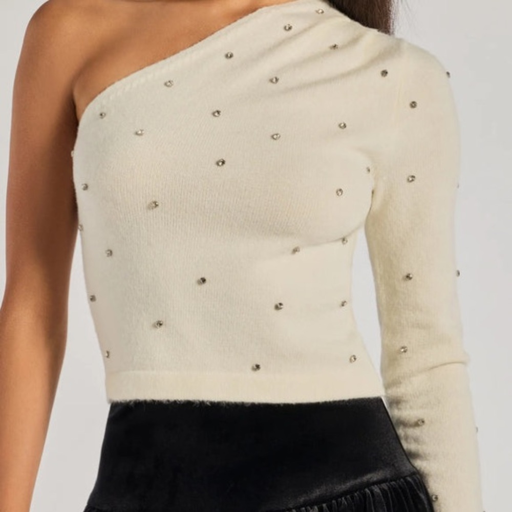 Rhinestone One-Shoulder Top